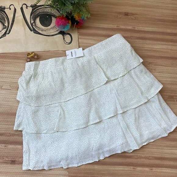 Cotton On NWT Polka Dot Tiered Mini Skirt Gardenia White & Black Sz Large - Picture 1 of 10